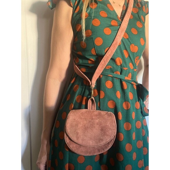 Vintage Handbags - Women's Vintage Suede Leather Saddle Crossbody Bag in Dusty Rose